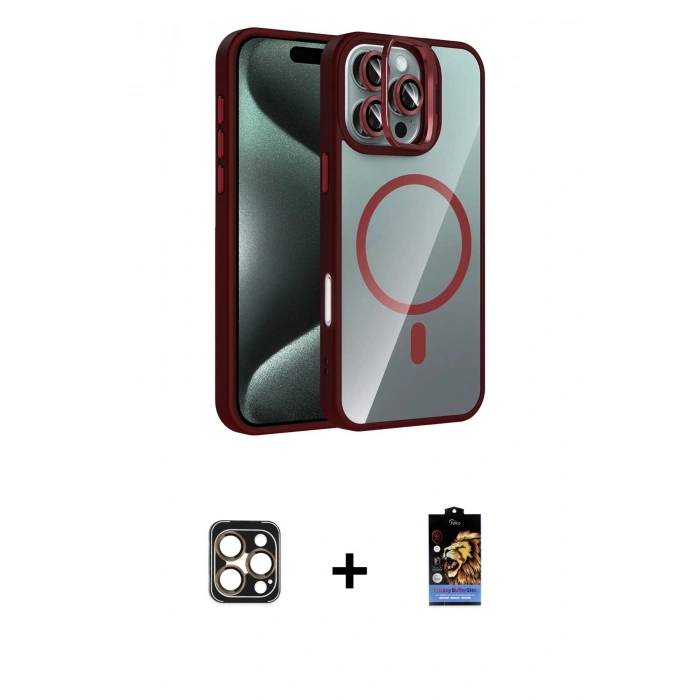 MARSİLYAN™- iPhone 16 Pro Max Kılıf Yadigar Asil Koleksiyonu - Siyah Buffer Hayalet Cam Ekran Koruyucu + PVD Metal Kamera Lens - GD