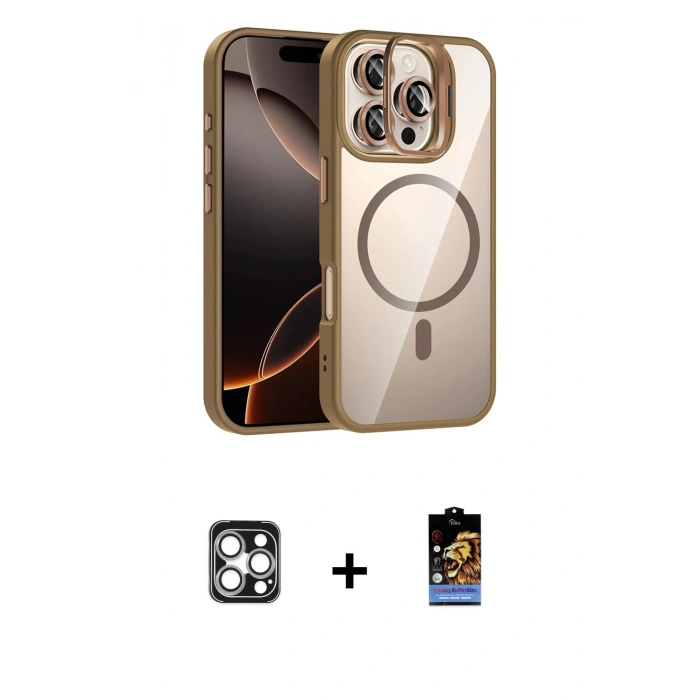 MARSİLYAN™- iPhone 16 Pro Max Kılıf Yadigar Asil Koleksiyonu - Siyah Buffer Hayalet Cam Ekran Koruyucu + PVD Metal Kamera Lens - GS