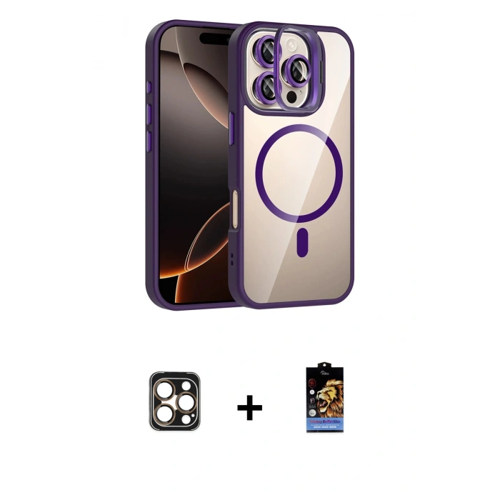 MARSİLYAN™- iPhone 16 Pro Max Kılıf Yadigar Asil Koleksiyonu - Siyah Buffer Hayalet Cam Ekran Koruyucu + PVD Metal Kamera Lens - GD