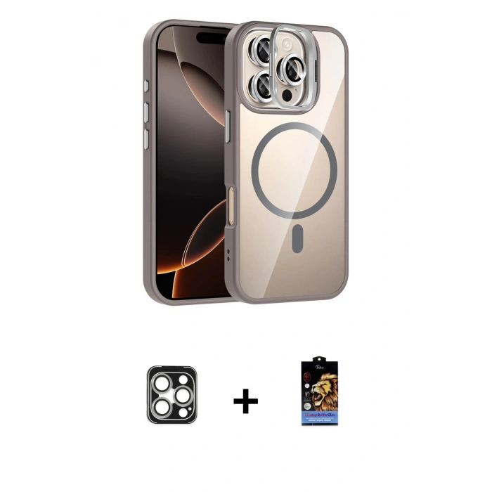 MARSİLYAN™- iPhone 16 Pro Max Kılıf Yadigar Asil Koleksiyonu - Siyah Buffer Hayalet Cam Ekran Koruyucu + PVD Metal Kamera Lens - GS