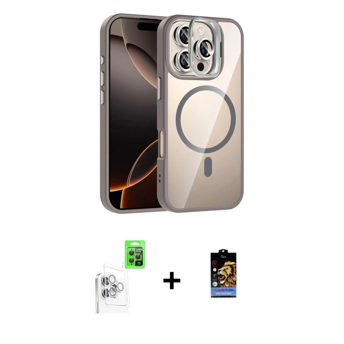 MARSİLYAN™- iPhone 16 Pro Max Kılıf Yadigar Asil Koleksiyonu - Siyah Buffer Hayalet Cam Ekran Koruyucu + Raze Metal Kamera Lens - BZ