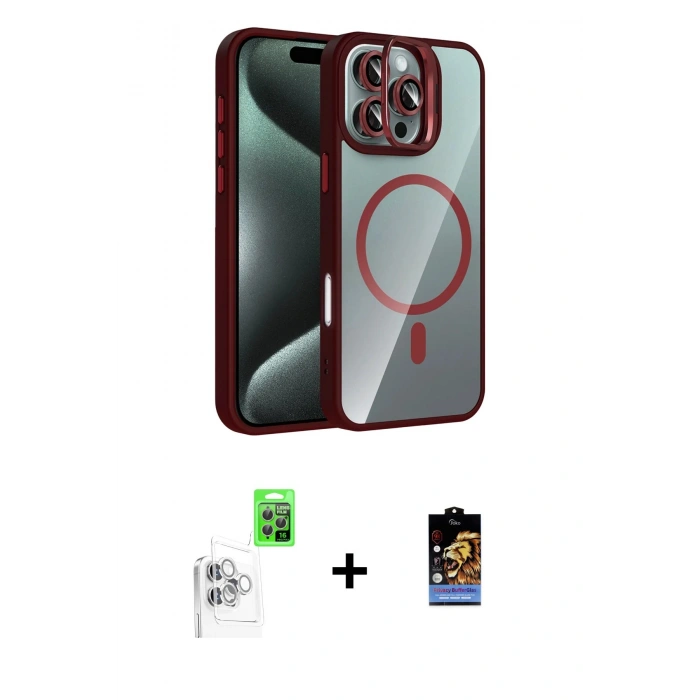 MARSİLYAN™- iPhone 16 Pro Max Kılıf Yadigar Asil Koleksiyonu - Siyah Buffer Hayalet Cam Ekran Koruyucu + Raze Metal Kamera Lens - BZ