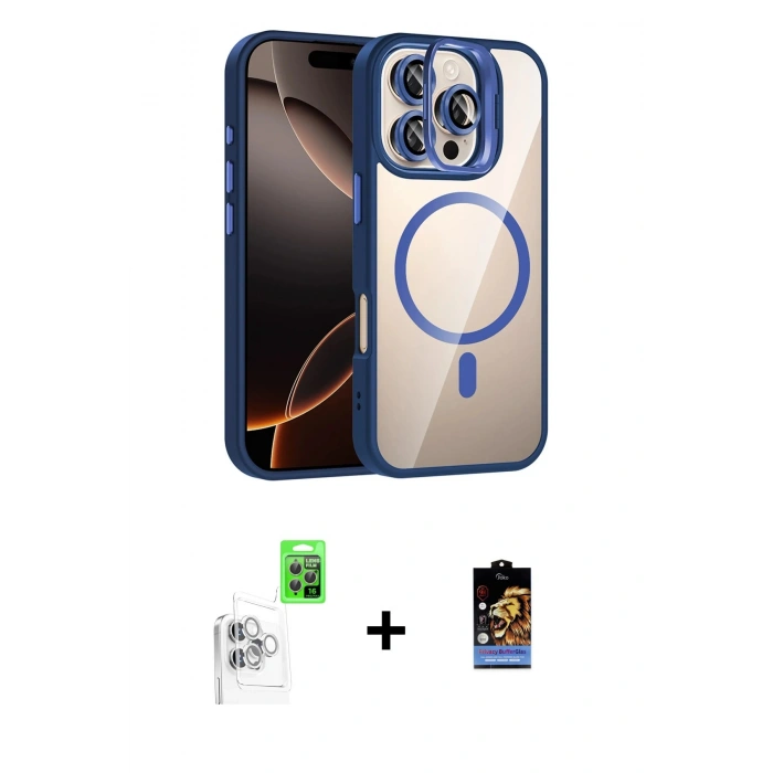 MARSİLYAN™- iPhone 16 Pro Max Kılıf Yadigar Asil Koleksiyonu - Siyah Buffer Hayalet Cam Ekran Koruyucu + Raze Metal Kamera Lens - BZ