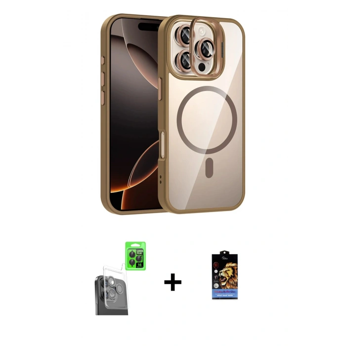 MARSİLYAN™- iPhone 16 Pro Max Kılıf Yadigar Asil Koleksiyonu - Siyah Buffer Hayalet Cam Ekran Koruyucu + Siyah Raze Metal Kamera Lens