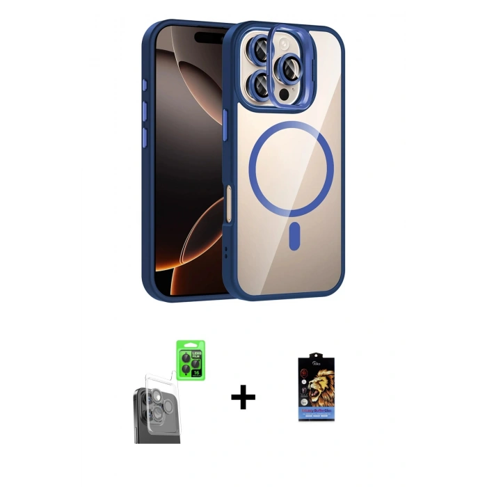 MARSİLYAN™- iPhone 16 Pro Max Kılıf Yadigar Asil Koleksiyonu - Siyah Buffer Hayalet Cam Ekran Koruyucu + Siyah Raze Metal Kamera Lens