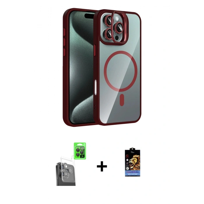 MARSİLYAN™- iPhone 16 Pro Max Kılıf Yadigar Asil Koleksiyonu - Siyah Buffer Hayalet Cam Ekran Koruyucu + Siyah Raze Metal Kamera Lens
