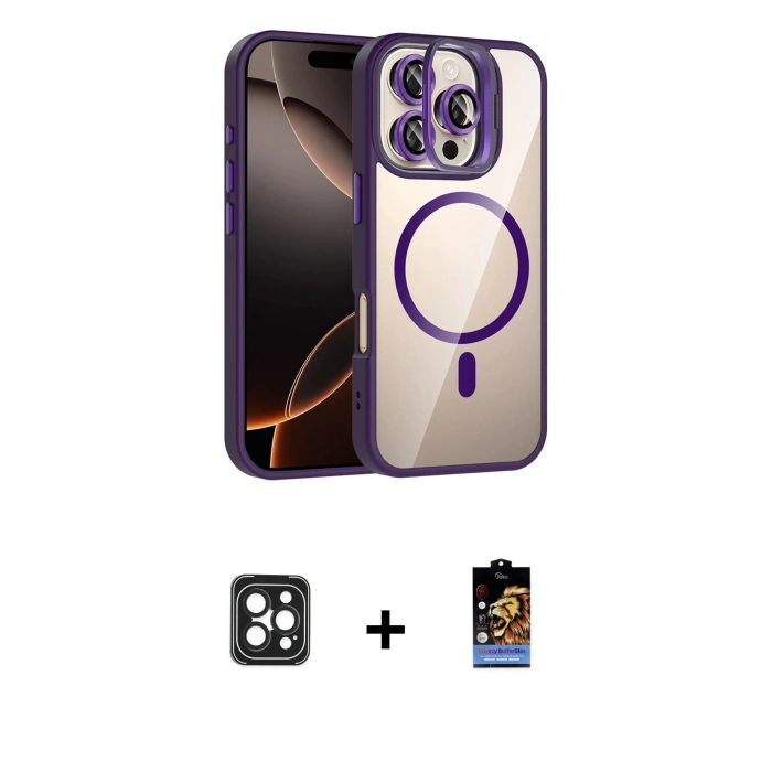MARSİLYAN™- iPhone 16 Pro Max Kılıf Yadigar Asil Koleksiyonu - Siyah Buffer Hayalet Cam Ekran Koruyucu + PVD Metal Kamera Lens - SH