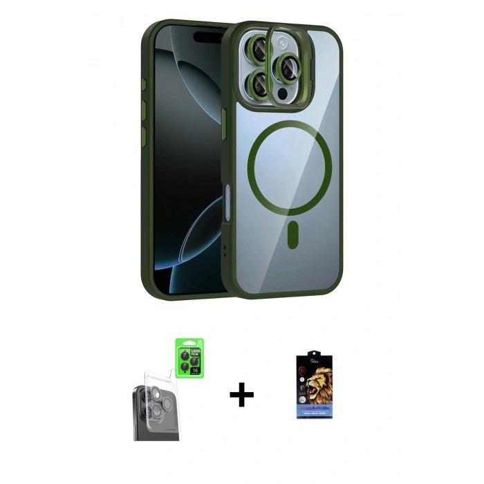 MARSİLYAN™- iPhone 16 Pro Max Kılıf Yadigar Asil Koleksiyonu - Siyah Buffer Hayalet Cam Ekran Koruyucu + Siyah Raze Metal Kamera Lens