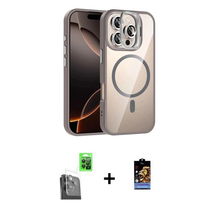 MARSİLYAN™- iPhone 16 Pro Max Kılıf Yadigar Asil Koleksiyonu - Siyah Buffer Hayalet Cam Ekran Koruyucu + Siyah Raze Metal Kamera Lens