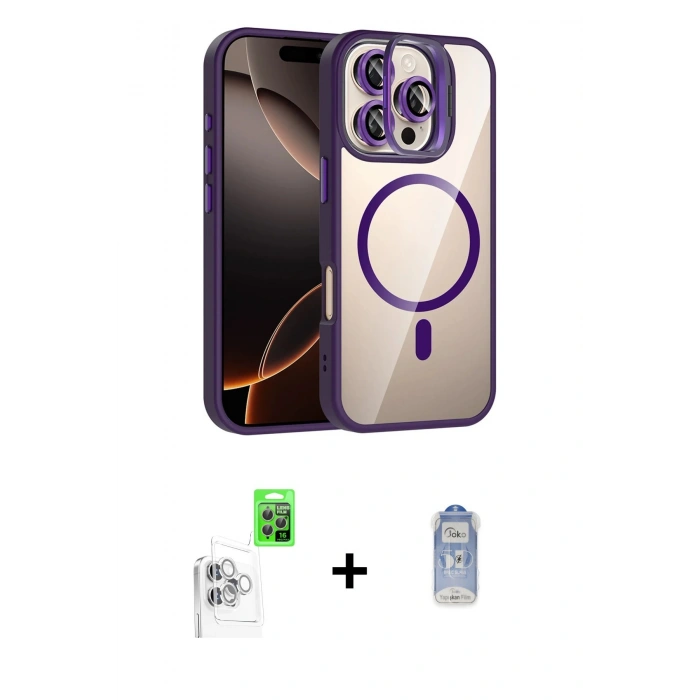 MARSİLYAN™- iPhone 16 Pro Max Kılıf Yadigar Asil Koleksiyonu - Siyah Joko Magic 5D Cam + Raze Metal Kamera Lens - BZ