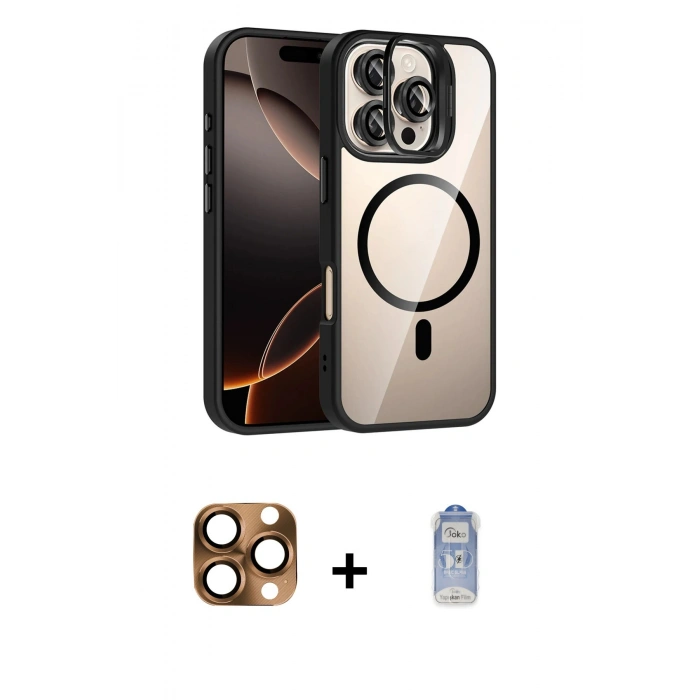 MARSİLYAN™- iPhone 16 Pro Max Kılıf Yadigar Asil Koleksiyonu - Siyah Joko Magic 5D Cam + Pers Alüminyum Kamera Lens - CLTM