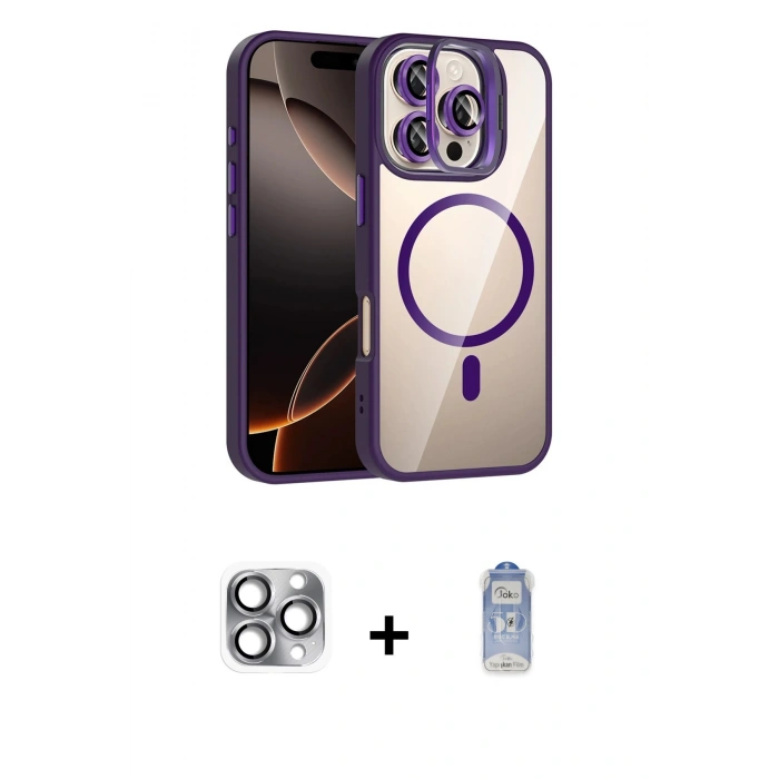 MARSİLYAN™- iPhone 16 Pro Max Kılıf Yadigar Asil Koleksiyonu - Siyah Joko Magic 5D Cam + Pers Alüminyum Kamera Lens - GI