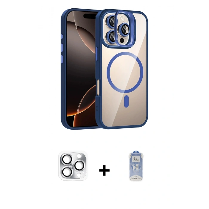 MARSİLYAN™- iPhone 16 Pro Max Kılıf Yadigar Asil Koleksiyonu - Siyah Joko Magic 5D Cam + Gümüş Pers Alüminyum Kamera Lens
