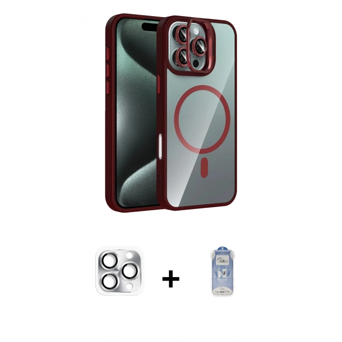 MARSİLYAN™- iPhone 16 Pro Max Kılıf Yadigar Asil Koleksiyonu - Siyah Joko Magic 5D Cam + Gümüş Pers Alüminyum Kamera Lens
