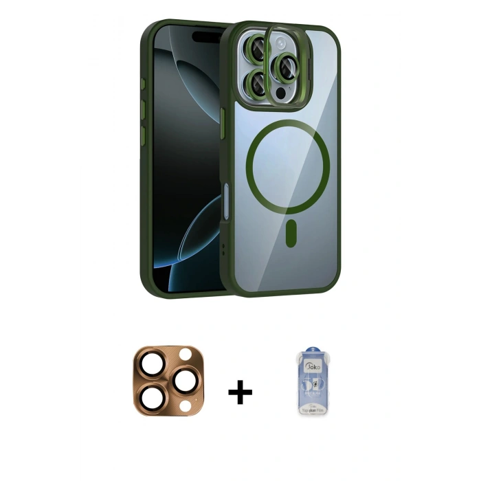 MARSİLYAN™- iPhone 16 Pro Max Kılıf Yadigar Asil Koleksiyonu - Siyah Joko Magic 5D Cam + Pers Alüminyum Kamera Lens - CLTM