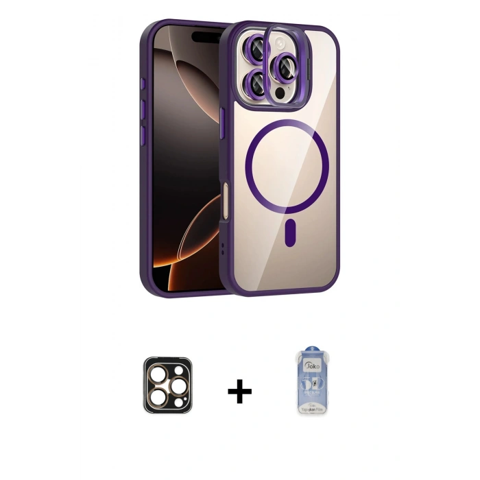 MARSİLYAN™- iPhone 16 Pro Max Kılıf Yadigar Asil Koleksiyonu - Siyah Joko Magic 5D Cam + PVD Metal Kamera Lens - GD
