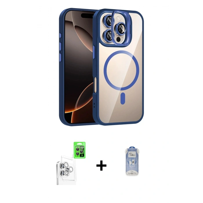 MARSİLYAN™- iPhone 16 Pro Max Kılıf Yadigar Asil Koleksiyonu - Siyah Joko Magic 5D Cam + Raze Metal Kamera Lens - BZ