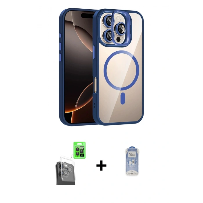 MARSİLYAN™- iPhone 16 Pro Max Kılıf Yadigar Asil Koleksiyonu - Siyah Joko Magic 5D Cam + Raze Metal Kamera Lens - SH