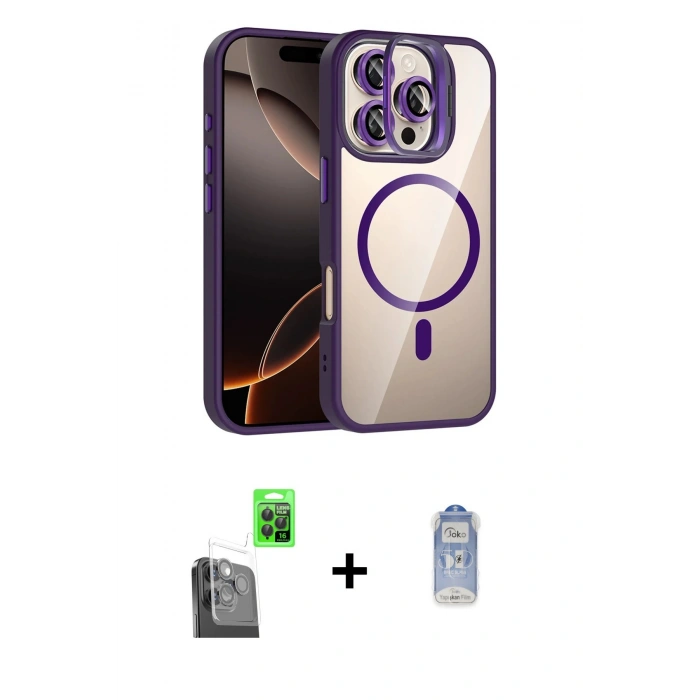 MARSİLYAN™- iPhone 16 Pro Max Kılıf Yadigar Asil Koleksiyonu - Siyah Joko Magic 5D Cam + Raze Metal Kamera Lens - SH