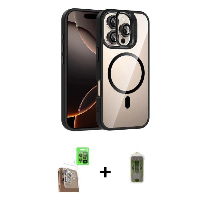 MARSİLYAN™- iPhone 16 Pro Max Kılıf Yadigar Asil Koleksiyonu - Siyah Joko Magic 5D Hayalet Cam + Raze Metal Kamera Lens - CLTM