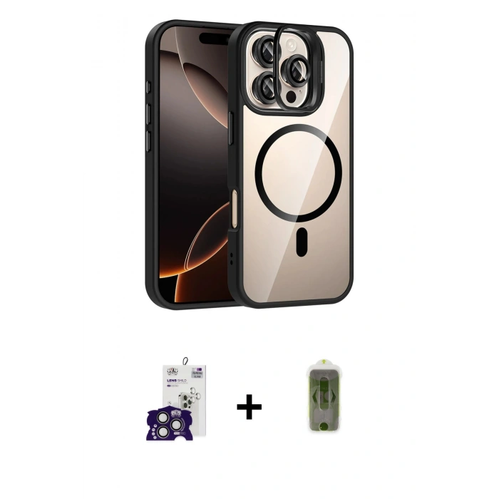 MARSİLYAN™- iPhone 16 Pro Max Kılıf Yadigar Asil Koleksiyonu - Siyah Joko Magic 5D Hayalet Cam + Bilvis Titan Kamera Lens - TMGI