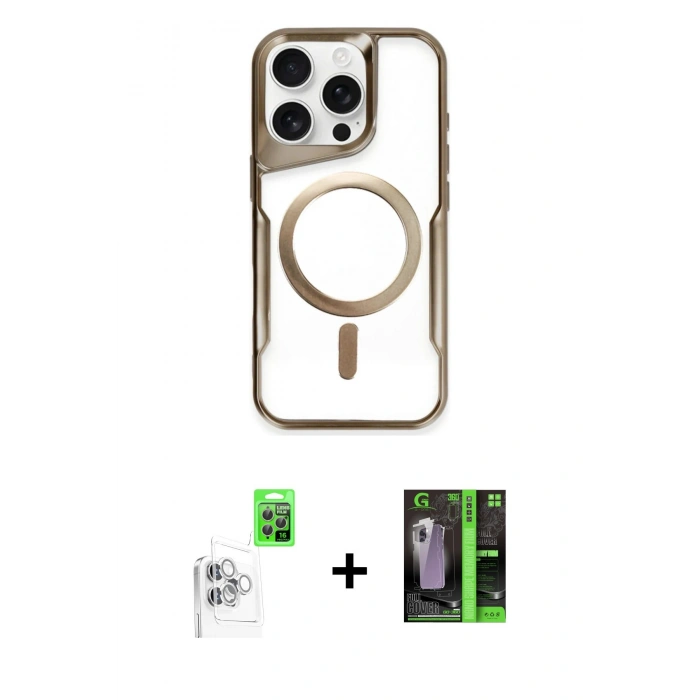 MARSİLYAN™- iPhone 16 Pro Max Kılıf Yadigar Klasik Özel Seri - Şeffaf 360 Full Body Arka Koruyucu + Beyaz Raze Metal Kamera Lens