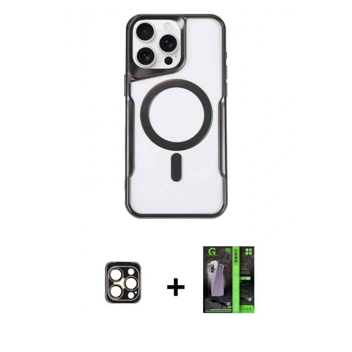 MARSİLYAN™- iPhone 16 Pro Max Kılıf Yadigar Klasik Özel Seri - Şeffaf 360 Full Body Arka Koruyucu + Gold PVD Metal Kamera Lens