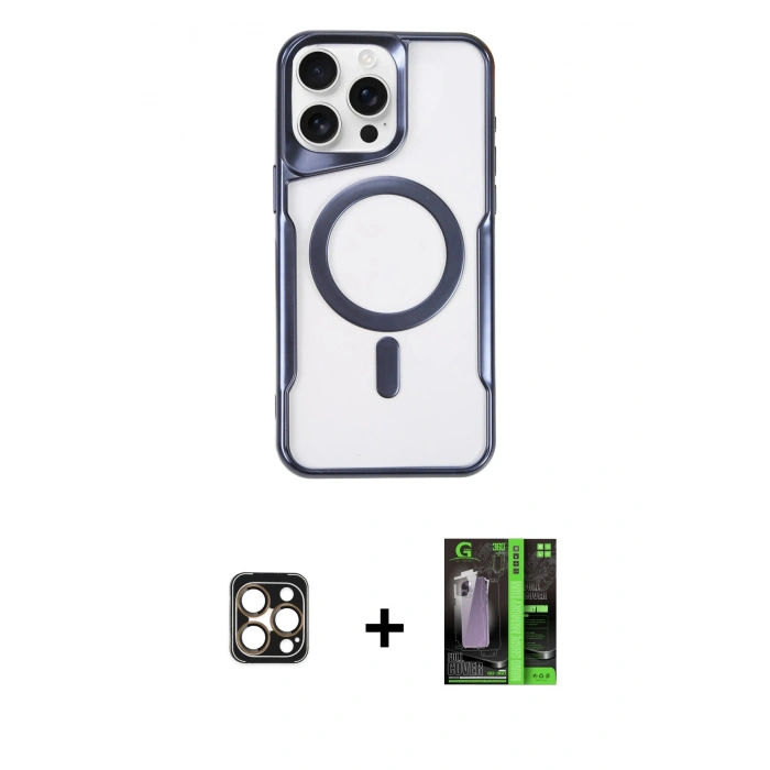 MARSİLYAN™- iPhone 16 Pro Max Kılıf Yadigar Klasik Özel Seri - Şeffaf 360 Full Body Arka Koruyucu + Gold PVD Metal Kamera Lens