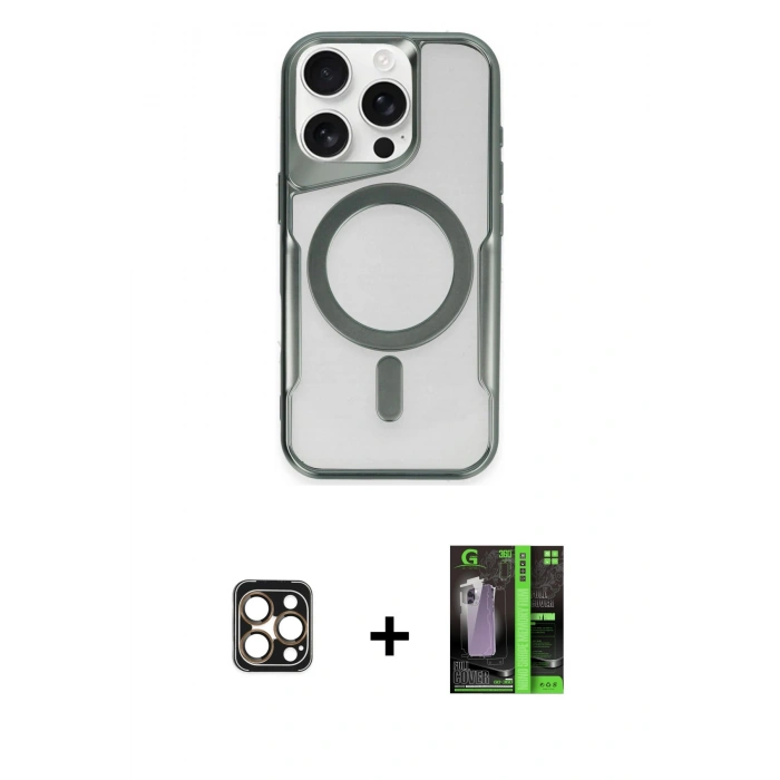 MARSİLYAN™- iPhone 16 Pro Max Kılıf Yadigar Klasik Özel Seri - Şeffaf 360 Full Body Arka Koruyucu + Gold PVD Metal Kamera Lens