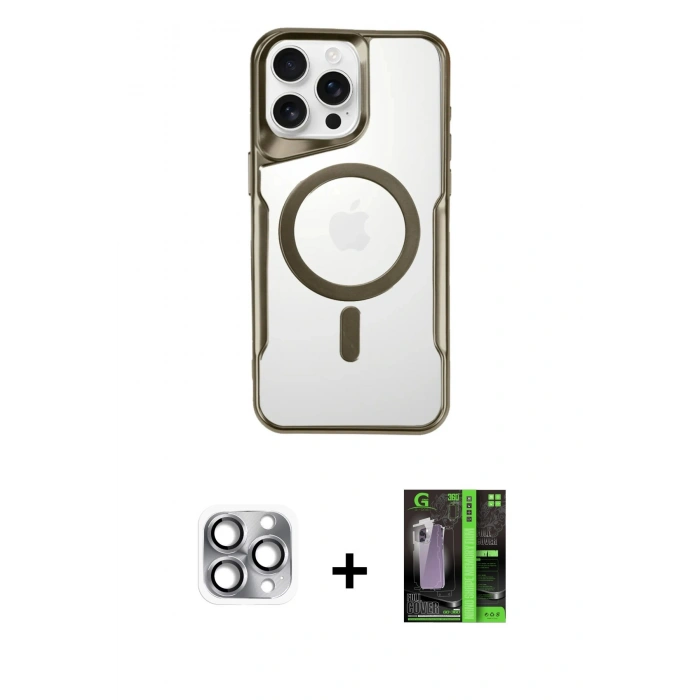 MARSİLYAN™- iPhone 16 Pro Max Kılıf Yadigar Klasik Özel Seri - Şeffaf 360 Full Body Arka Koruyucu + Pers Alüminyum Kamera Lens - GI