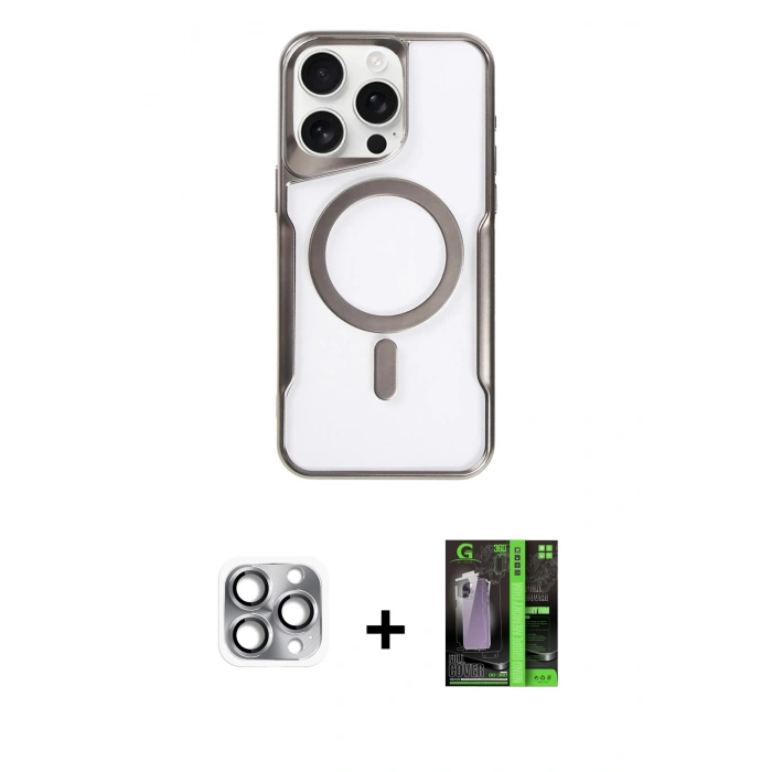 MARSİLYAN™- iPhone 16 Pro Max Kılıf Yadigar Klasik Özel Seri - Şeffaf 360 Full Body Arka Koruyucu + Pers Alüminyum Kamera Lens - GI