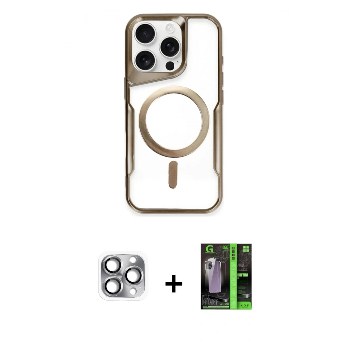 MARSİLYAN™- iPhone 16 Pro Max Kılıf Yadigar Klasik Özel Seri - Şeffaf 360 Full Body Arka Koruyucu + Pers Alüminyum Kamera Lens - GI