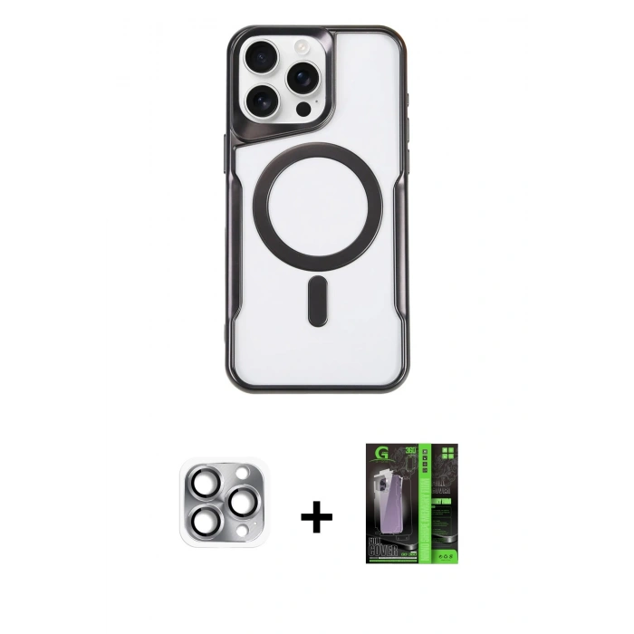 MARSİLYAN™- iPhone 16 Pro Max Kılıf Yadigar Klasik Özel Seri - Şeffaf 360 Full Body Arka Koruyucu + Pers Alüminyum Kamera Lens - GI