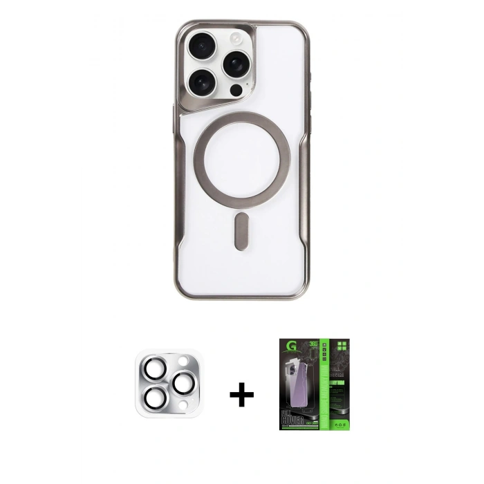 MARSİLYAN™- iPhone 16 Pro Max Kılıf Yadigar Klasik Özel Seri - Şeffaf 360 Full Body Arka Koruyucu + Pers Alüminyum Kamera Lens - GS