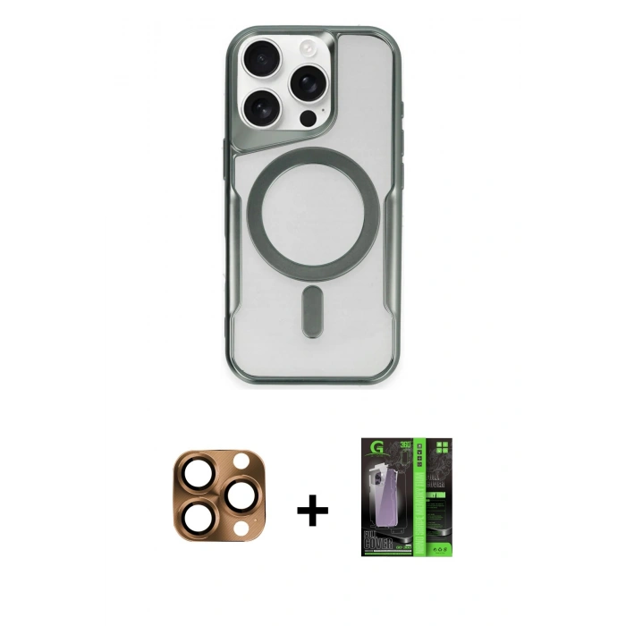 MARSİLYAN™- iPhone 16 Pro Max Kılıf Yadigar Klasik Özel Seri - Şeffaf 360 Full Body Arka Koruyucu + Pers Alüminyum Kamera Lens - CLTM