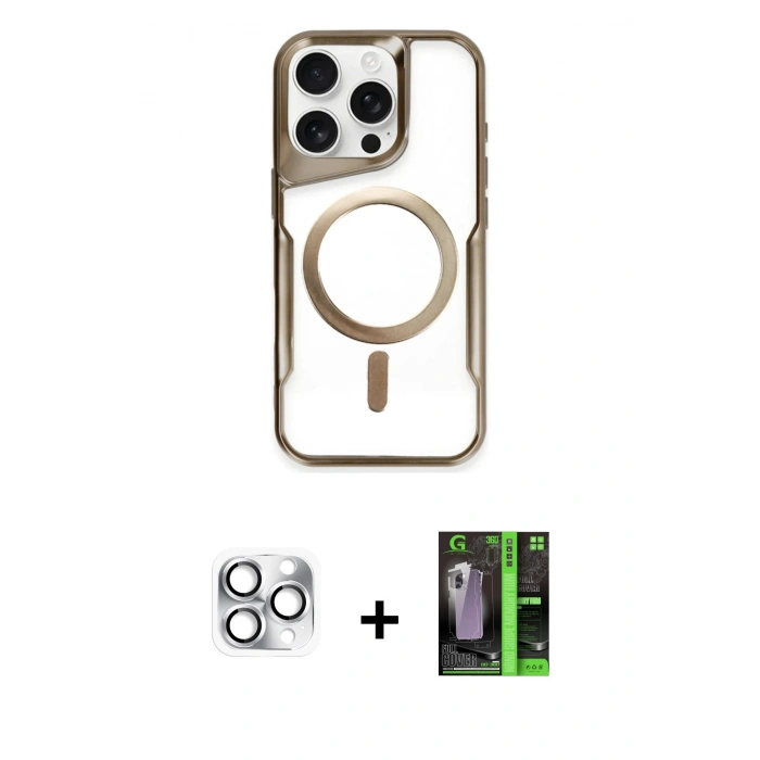 MARSİLYAN™- iPhone 16 Pro Max Kılıf Yadigar Klasik Özel Seri - Şeffaf 360 Full Body Arka Koruyucu + Pers Alüminyum Kamera Lens - GS