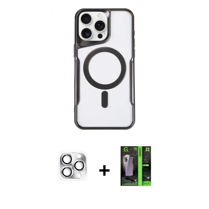 MARSİLYAN™- iPhone 16 Pro Max Kılıf Yadigar Klasik Özel Seri - Şeffaf 360 Full Body Arka Koruyucu + Pers Alüminyum Kamera Lens - GS