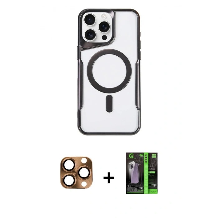 MARSİLYAN™- iPhone 16 Pro Max Kılıf Yadigar Klasik Özel Seri - Şeffaf 360 Full Body Arka Koruyucu + Pers Alüminyum Kamera Lens - CLTM