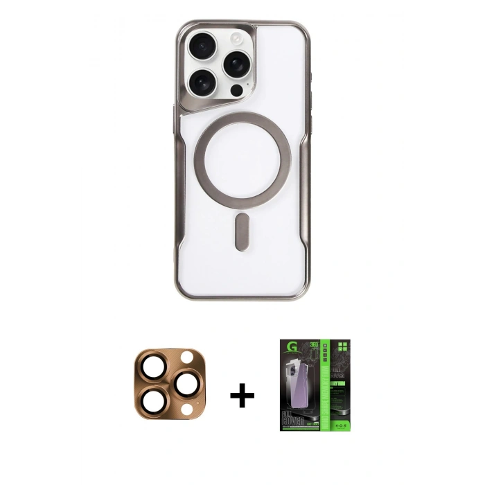 MARSİLYAN™- iPhone 16 Pro Max Kılıf Yadigar Klasik Özel Seri - Şeffaf 360 Full Body Arka Koruyucu + Pers Alüminyum Kamera Lens - CLTM