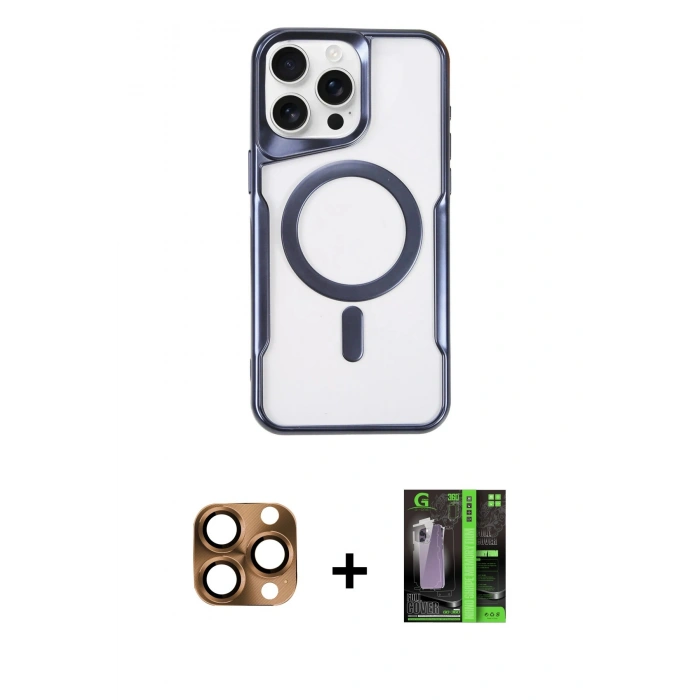 MARSİLYAN™- iPhone 16 Pro Max Kılıf Yadigar Klasik Özel Seri - Şeffaf 360 Full Body Arka Koruyucu + Pers Alüminyum Kamera Lens - CLTM