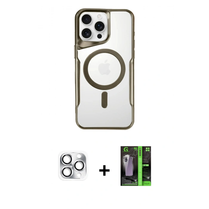 MARSİLYAN™- iPhone 16 Pro Max Kılıf Yadigar Klasik Özel Seri - Şeffaf 360 Full Body Arka Koruyucu + Pers Alüminyum Kamera Lens - GS