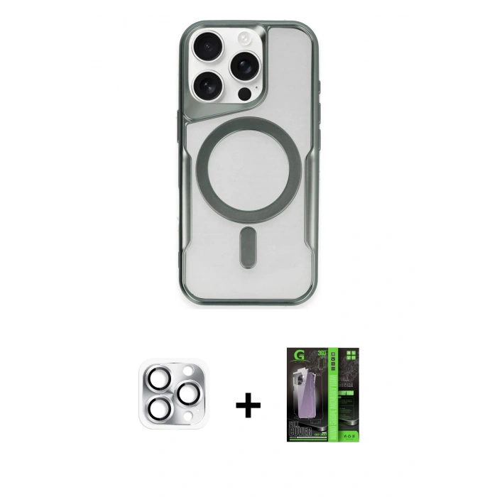 MARSİLYAN™- iPhone 16 Pro Max Kılıf Yadigar Klasik Özel Seri - Şeffaf 360 Full Body Arka Koruyucu + Pers Alüminyum Kamera Lens - GS