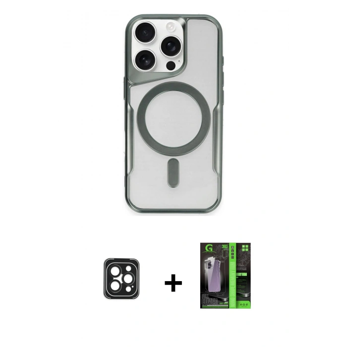 MARSİLYAN™- iPhone 16 Pro Max Kılıf Yadigar Klasik Özel Seri - Şeffaf 360 Full Body Arka Koruyucu + PVD Metal Kamera Lens - SH
