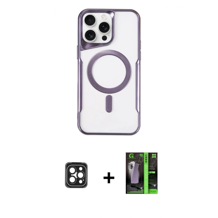 MARSİLYAN™- iPhone 16 Pro Max Kılıf Yadigar Klasik Özel Seri - Şeffaf 360 Full Body Arka Koruyucu + PVD Metal Kamera Lens - SH