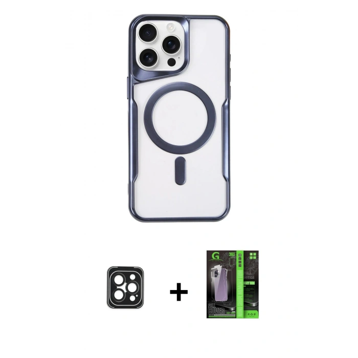 MARSİLYAN™- iPhone 16 Pro Max Kılıf Yadigar Klasik Özel Seri - Şeffaf 360 Full Body Arka Koruyucu + PVD Metal Kamera Lens - SH