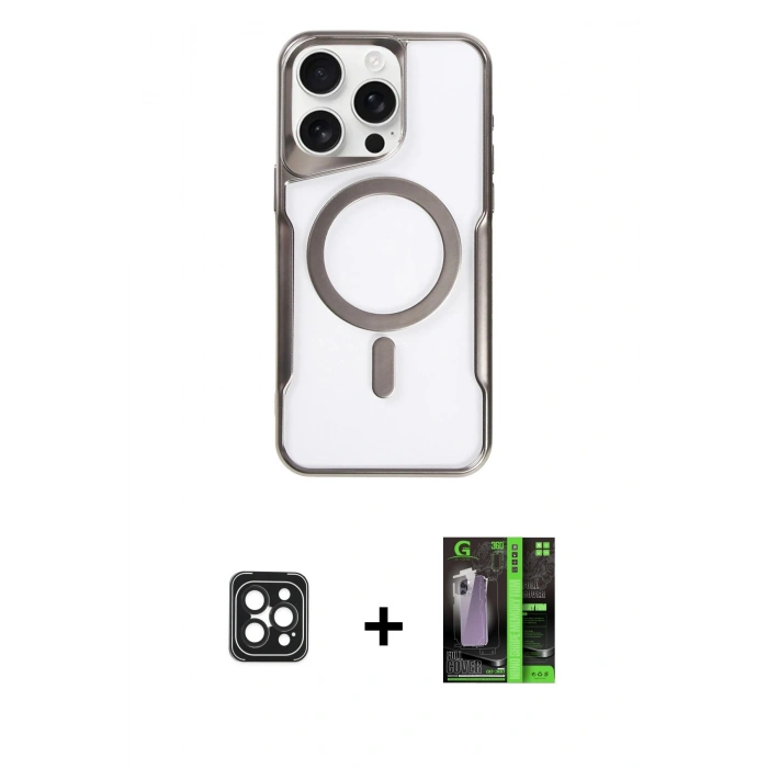 MARSİLYAN™- iPhone 16 Pro Max Kılıf Yadigar Klasik Özel Seri - Şeffaf 360 Full Body Arka Koruyucu + PVD Metal Kamera Lens - SH