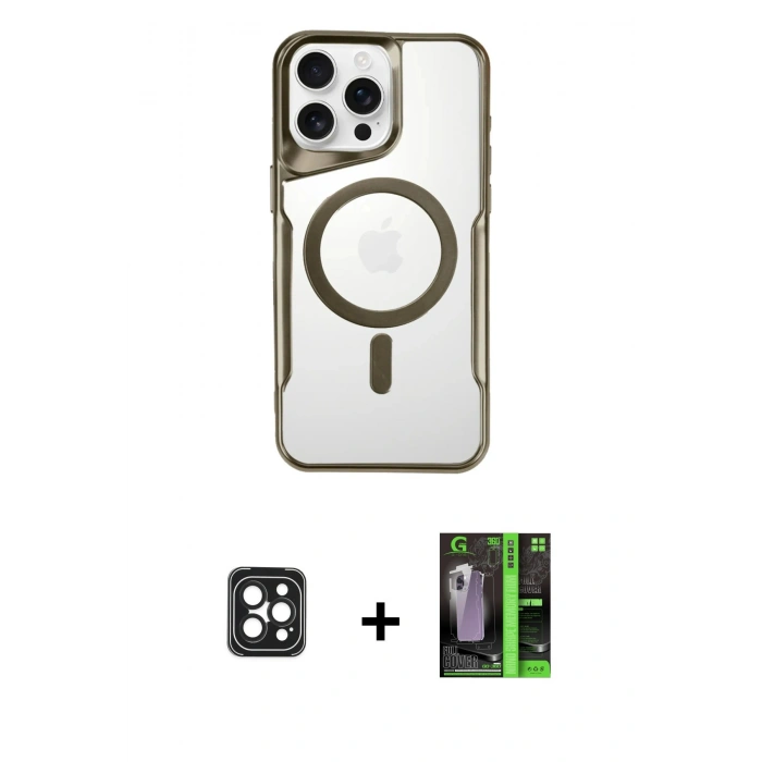 MARSİLYAN™- iPhone 16 Pro Max Kılıf Yadigar Klasik Özel Seri - Şeffaf 360 Full Body Arka Koruyucu + PVD Metal Kamera Lens - SH