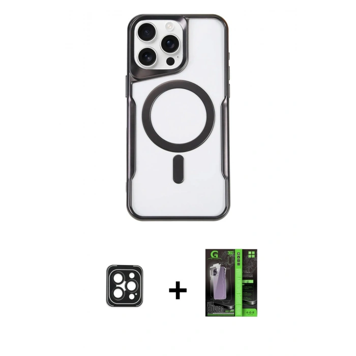 MARSİLYAN™- iPhone 16 Pro Max Kılıf Yadigar Klasik Özel Seri - Şeffaf 360 Full Body Arka Koruyucu + PVD Metal Kamera Lens - SH