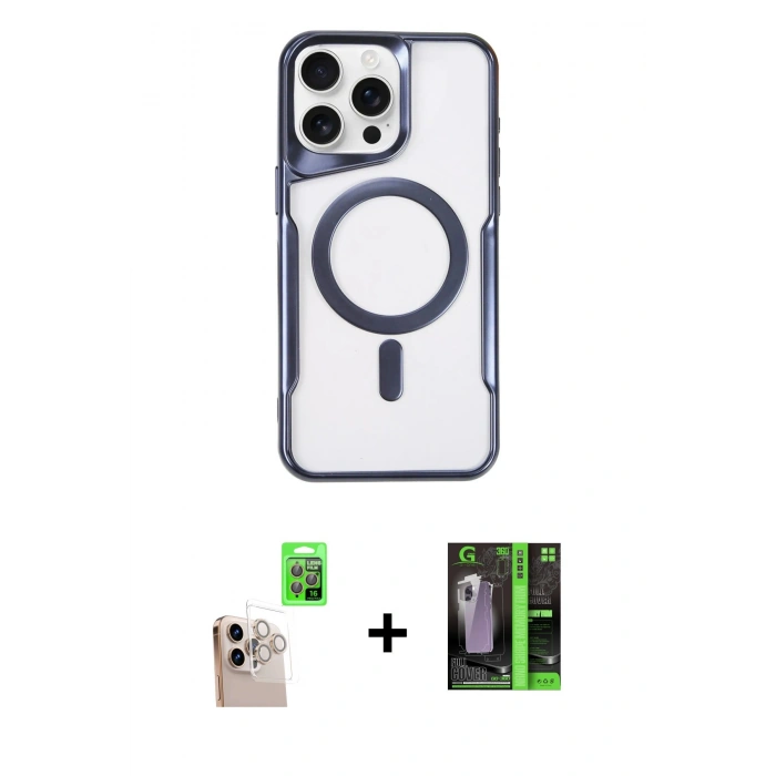 MARSİLYAN™- iPhone 16 Pro Max Kılıf Yadigar Klasik Özel Seri - Şeffaf 360 Full Body Arka Koruyucu + Raze Metal Kamera Lens - NLGY