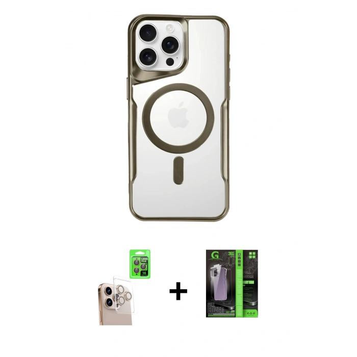 MARSİLYAN™- iPhone 16 Pro Max Kılıf Yadigar Klasik Özel Seri - Şeffaf 360 Full Body Arka Koruyucu + Raze Metal Kamera Lens - NLGY
